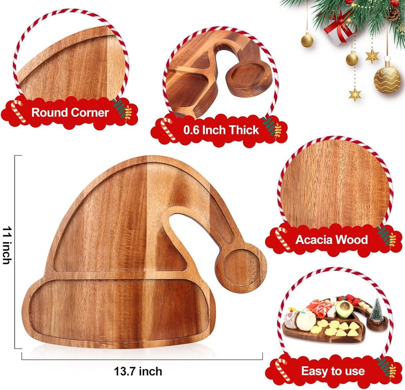 Gtencemen Acacia Wood Christmas Hat Tray - Decorative Serving Platter, Festive Plate, Xmas Dish & Wooden Charcuterie Board for Holiday Gift, Cheese, Fruit, Veggie & Cookie, Food, Snack, 14” x 11” - Image 5